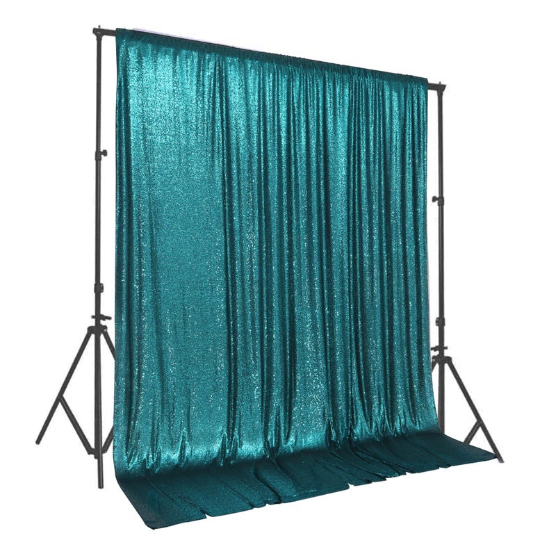 PartyDelight Teal Sequin Backdrop 10x10ft - High Density 3mm Shimmer Sequin Background with 4-Inch Rod Pocket, Sparkly Photography Curtain for Wedding, Gala, Stage & Large Event Decor - Image 1